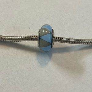 Pandora glass bead- baby blue and grey